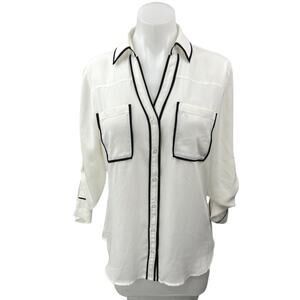 Express Portofino White Button Down Roll Tab Sleeve Pockets Shirt Blouse Top M